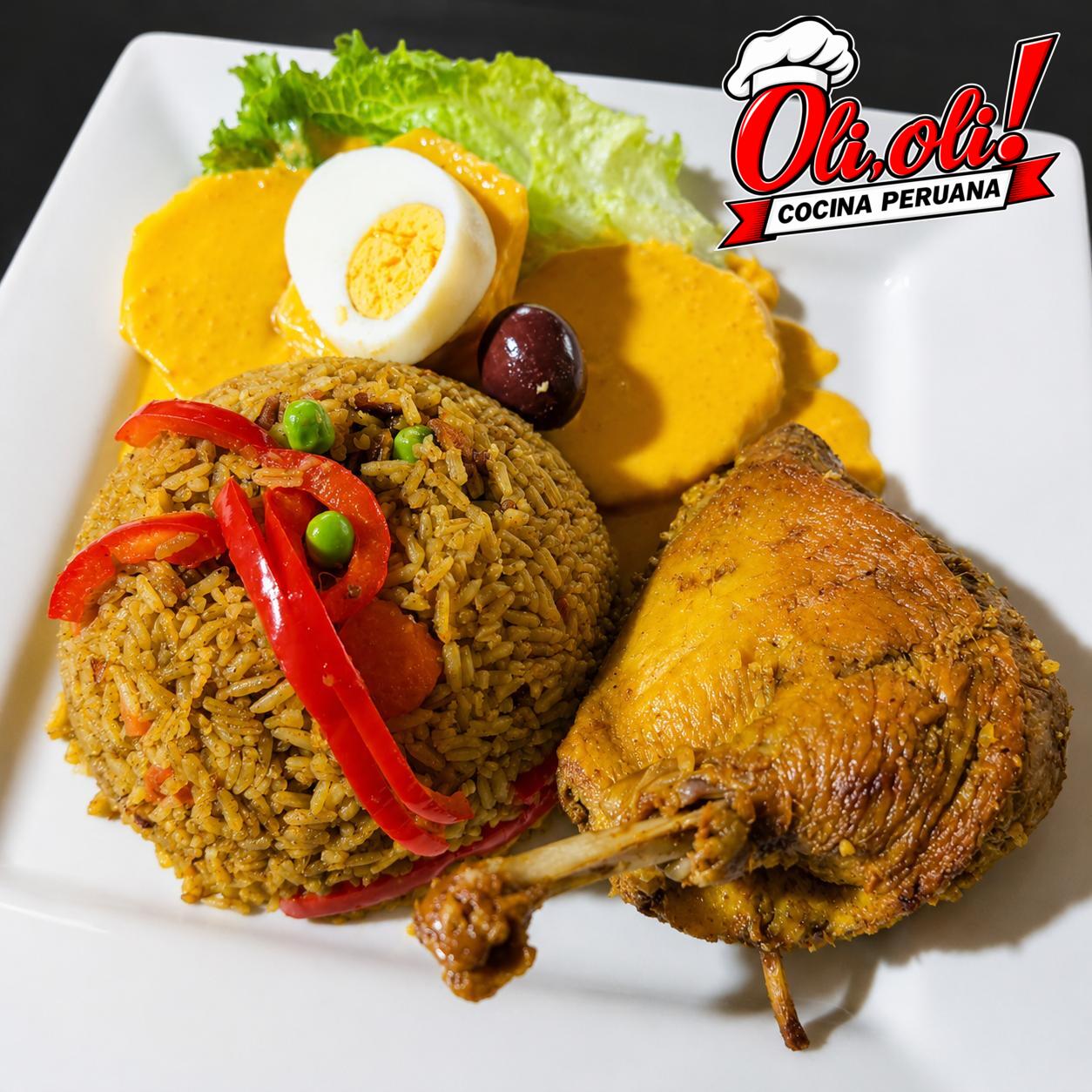 Arroz con pato y papa a la huacaína