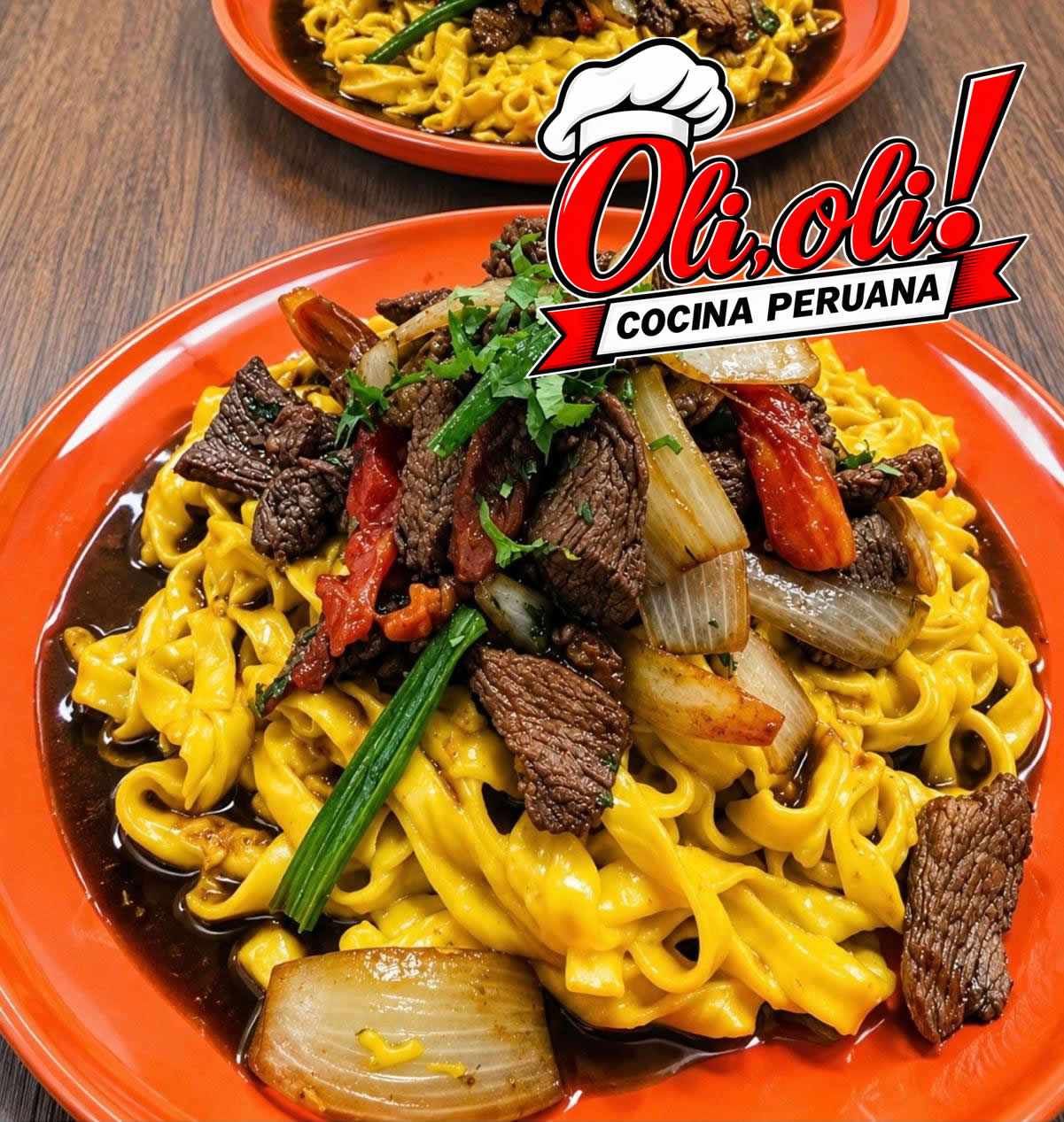 Fetuccini a la huancaína con lomo saltado